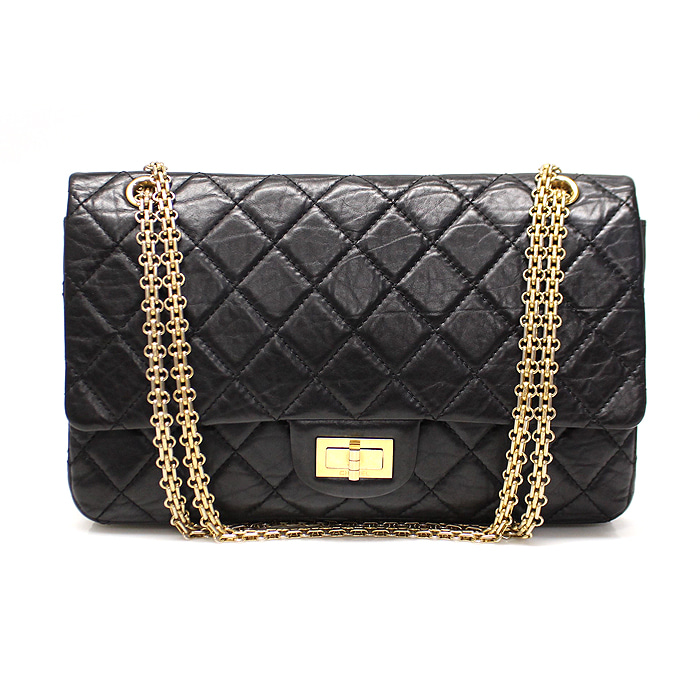 Chanel(샤넬) A37590 블랙 카프스킨 금장 체인 빈티지 2.55 라지 맥시 플랩 숄더백 (16번대)