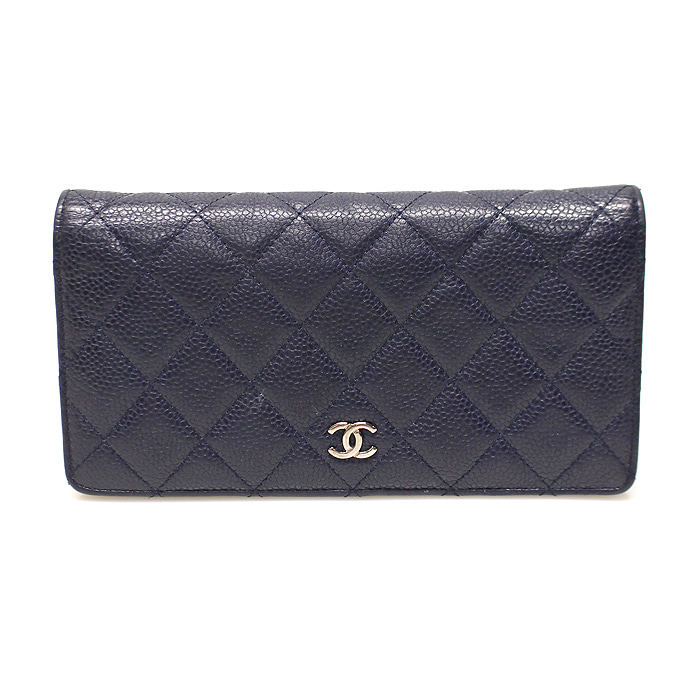 Chanel(샤넬) A31509 네이비 캐비어 은장 CC로고 클래식 롱 플랩 장지갑 (18번대)