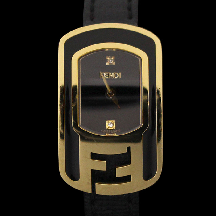Fendi(펜디) 30000L 블랙 에나멜 FF로고 2P 다이아 카멜레온 가죽밴드 여성 시계
