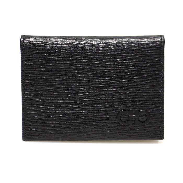 Ferragamo(페라가모) 66A062 블랙 해머드 카프스킨 메탈 간치니 카드 지갑