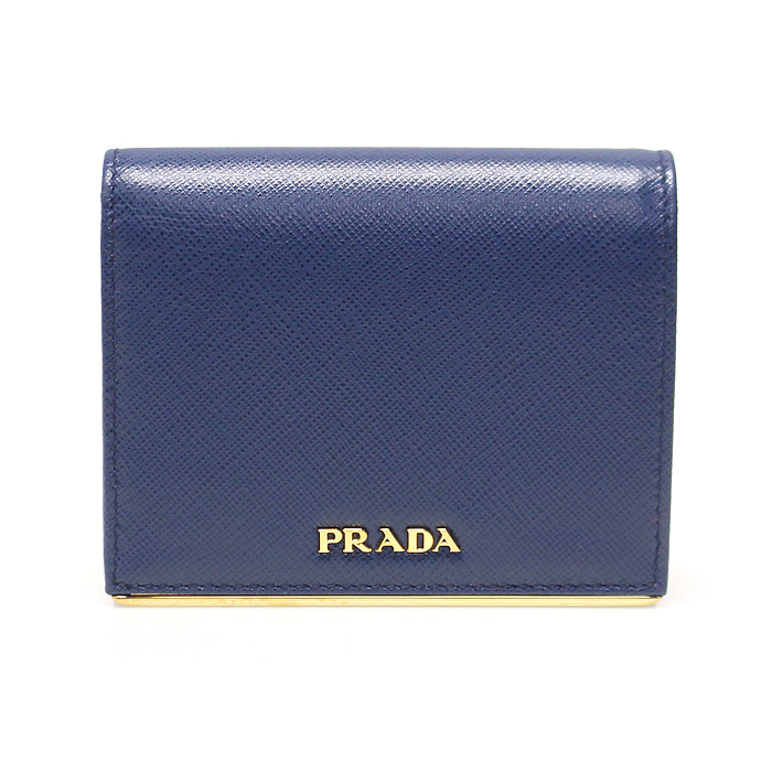 Prada(프라다) 1MV204 블루 사피아노 금장 메탈 로고 플랩 반지갑
