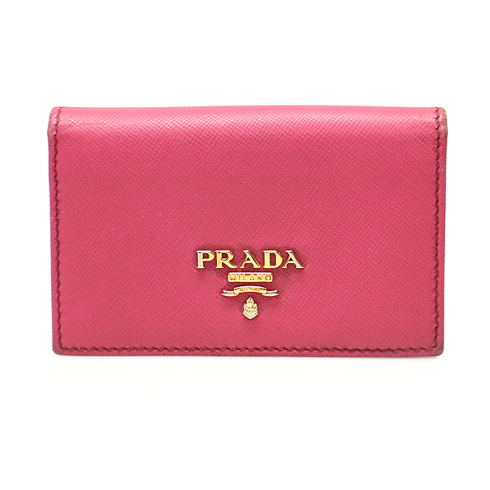 Prada(프라다) 1MC122 핑크 사피아노 금장 레터링 로고 동전 카드지갑