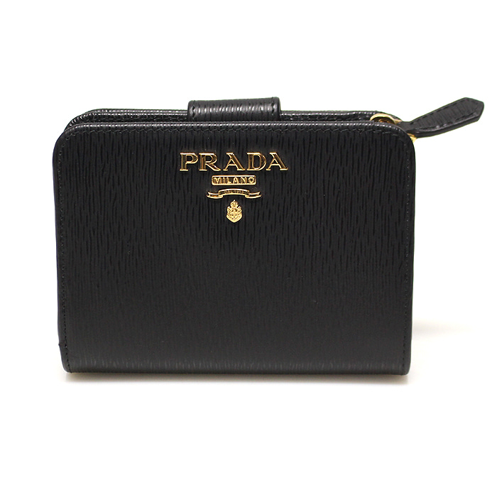 Prada(프라다) 1ML018 블랙 비텔로 무브 금장 메탈 로고 반지갑