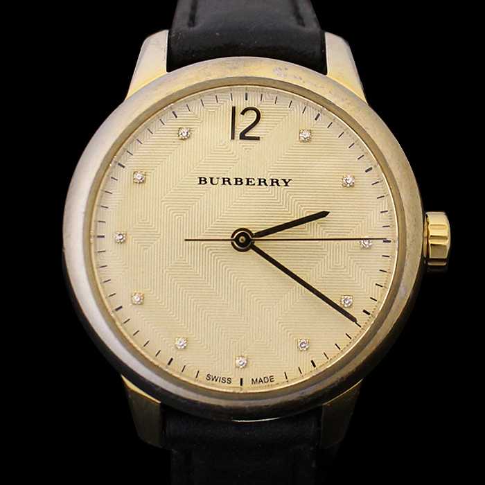 Burberry(버버리) BU10107 금장 쿼츠 클래식 라운드 11P 다이아 가죽 밴드 시계