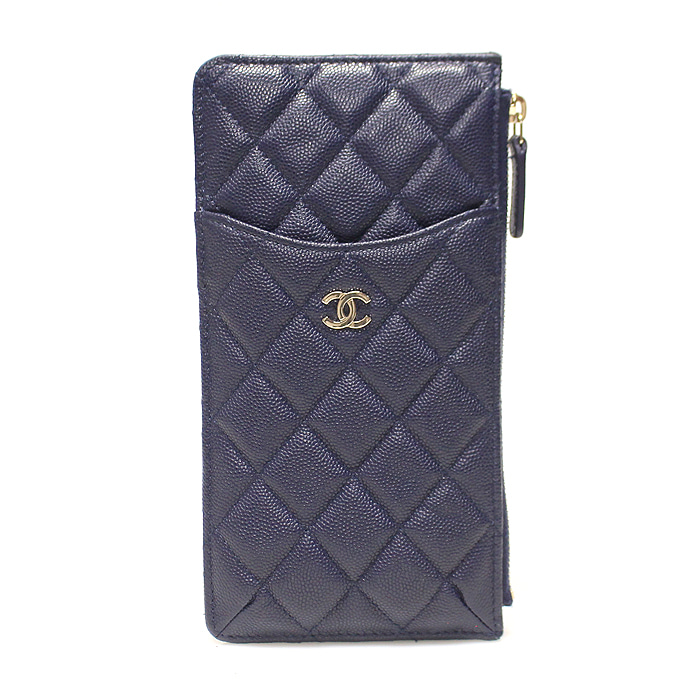 Chanel(샤넬) AP1652 네이비 캐비어 샴페인 골드 CC로고 폰 홀더 카드지갑 파우치 (31번대)