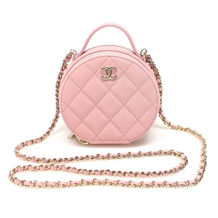 Chanel(샤넬) AP2502 핑크 캐비어 샴페인 골드 체인 동그리 스몰 베니티 코스메틱 미니 크로스백 (31번대)