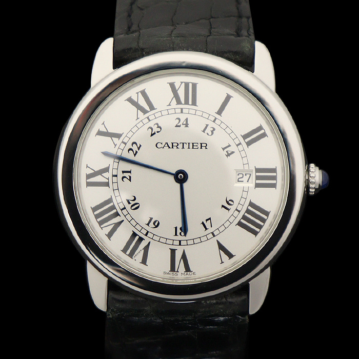 Cartier(까르띠에) W6700255 36MM 스틸 쿼츠 롱드 솔로 드 까르띠에 가죽밴드 남성 시계