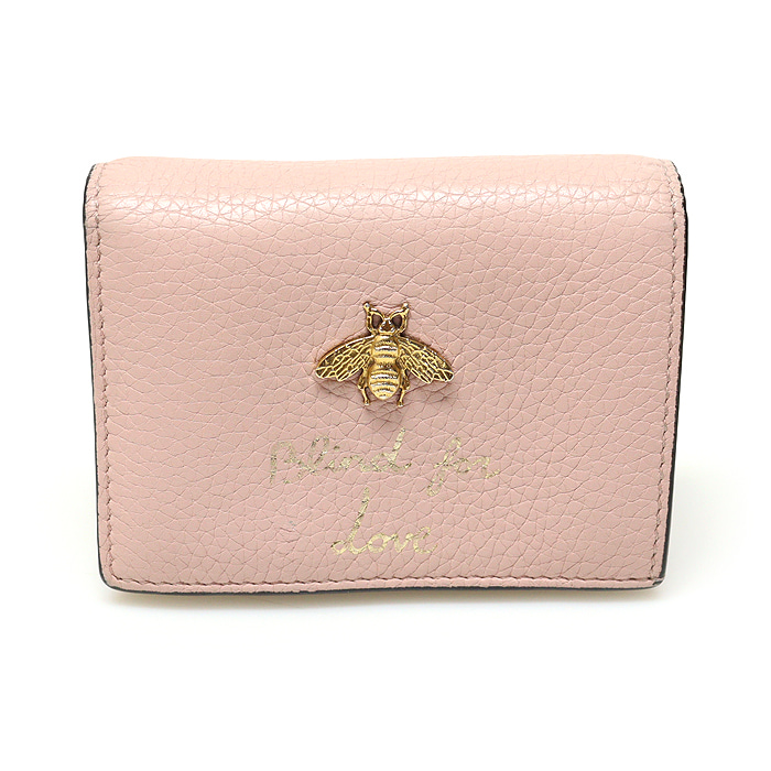 Gucci(구찌) 460185 핑크 레더 애니멀리에 꿀벌 카드 지갑