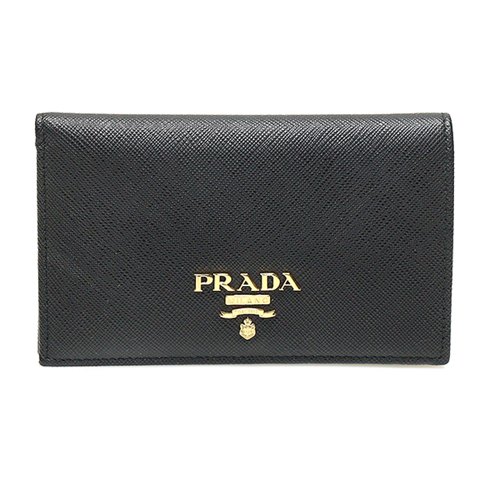 Prada(프라다) 1MV020 블랙 사피아노 레더 금장 레터링 로고 중지갑