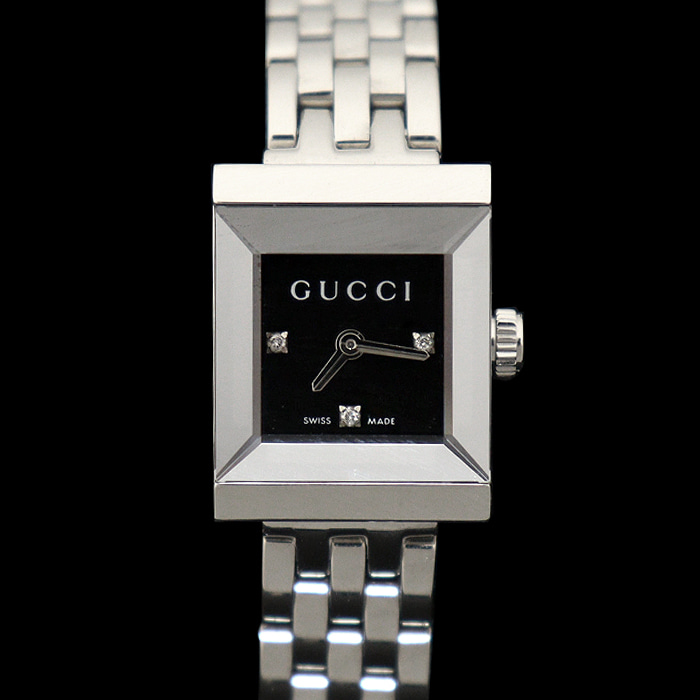 Gucci(구찌) YA128503 128.5 스틸 블랙 다이얼 3P 다이아 G 프레임 여성 시계