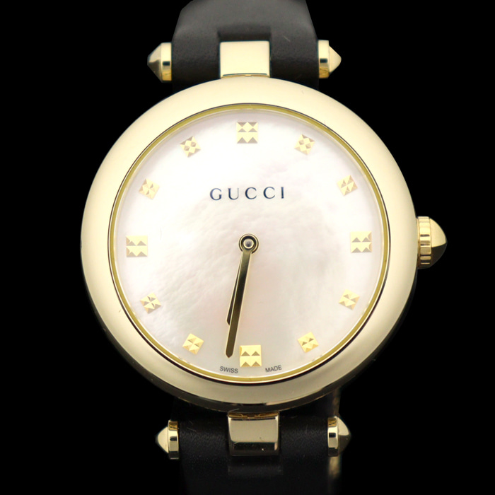 Gucci(구찌) YA141404 602494 32MM 옐로우 골드 PVD 쿼츠 디아망티시마 가죽 밴드 여성 시계