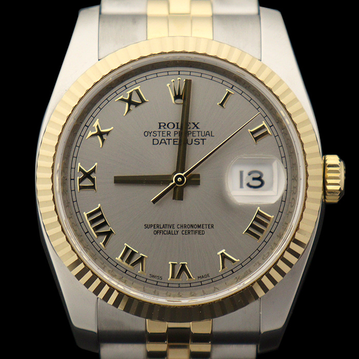 Rolex(로렉스) 116233 36MM 18K 옐로우 골드 스틸 콤비 로듐 로만 데이저스트 남성 시계