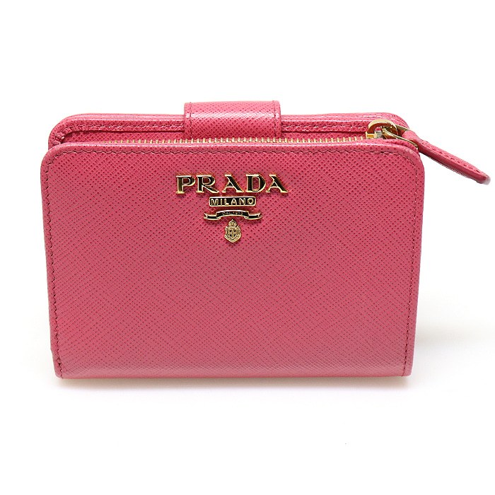 Prada(프라다) 1ML018 핑크 사피아노 레더 금장 레터링 로고 반지갑