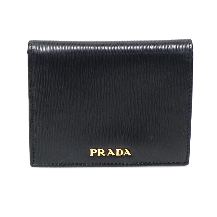 Prada(프라다) 1MV204 블랙 레드 투톤 비텔로 무브 금장 레터링 로고 반지갑