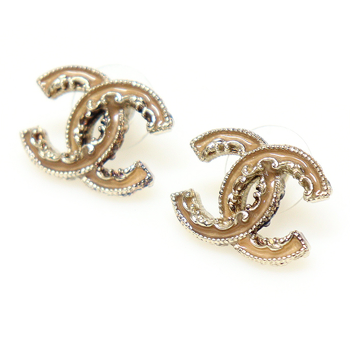Chanel(샤넬) 샴페인 골드 핑크 베이지 레진 CC로고 바로크 귀걸이
