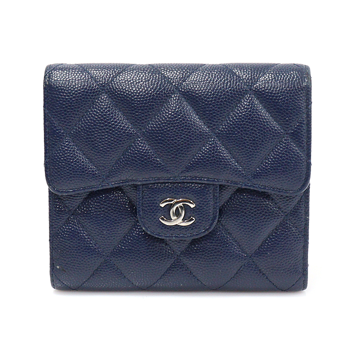 Chanel(샤넬) AP0231 네이비 캐비어 은장 CC로고 클래식 스몰 플랩 반지갑 (24번대)
