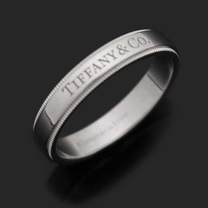 Tiffany&amp;Co(티파니) PT950 플래티늄 4MM 밀그레인 엣지 웨딩 밴드 링 반지 21호