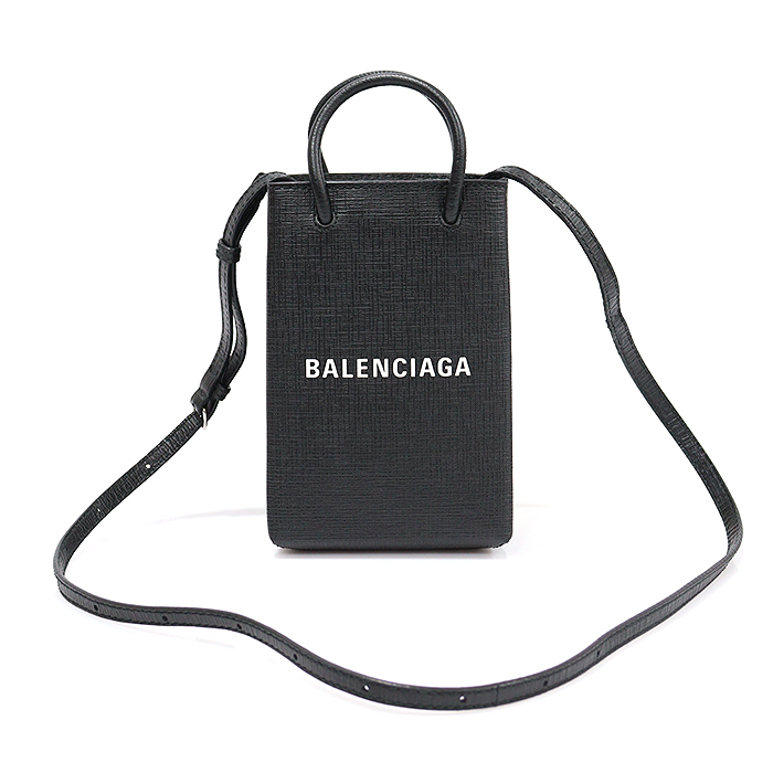 Balenciaga(발렌시아가) 593826 블랙 카프스킨 미니 SHOPPING 쇼핑 폰홀더 2WAY
